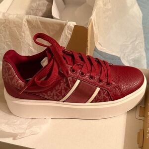 Michael Kors Burgundy and Cream Platform Logo Sneaker